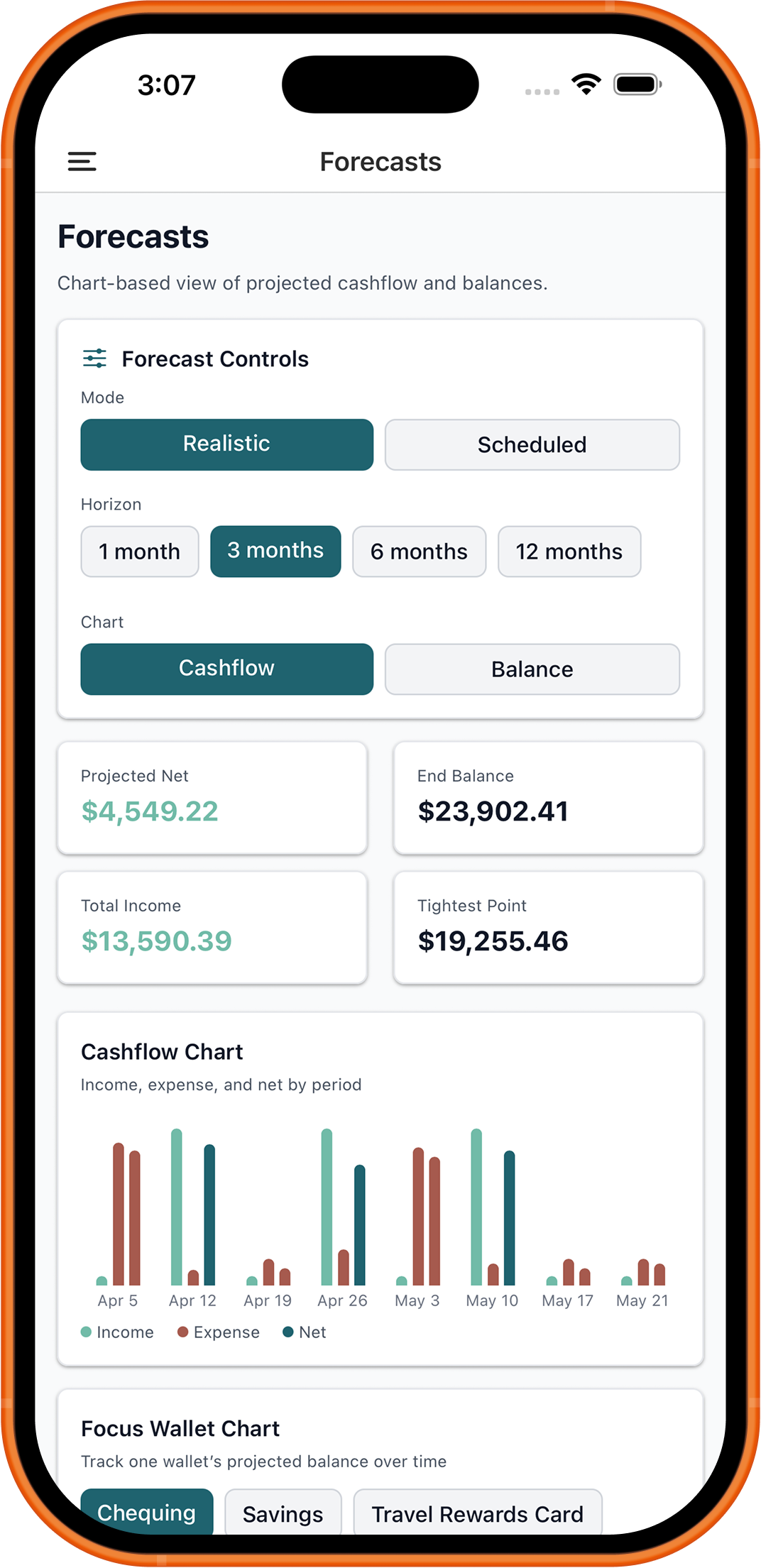Cashflow forecast in the Simply Family Budget iPhone app